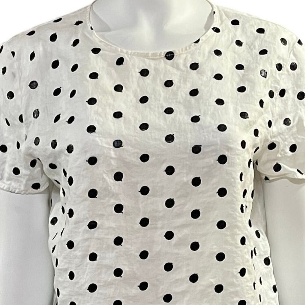 MaxMara Studio White Black Polka Dot Short Sleeve Ramie Top Size Large - Picture 5 of 16